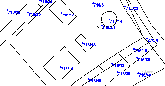 Parcela st. 716/13 v KÚ Kačice, Katastrální mapa