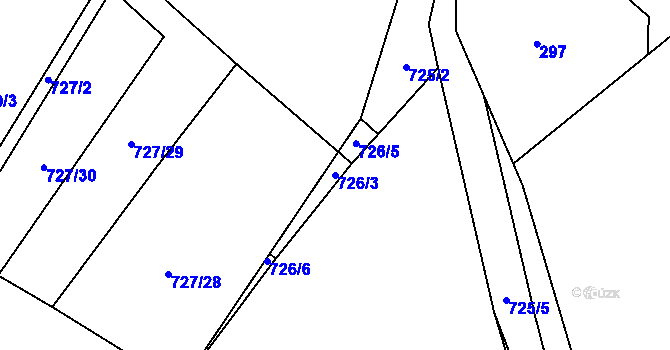 Parcela st. 726/3 v KÚ Kačice, Katastrální mapa