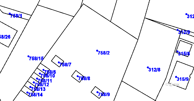 Parcela st. 758/2 v KÚ Kačice, Katastrální mapa