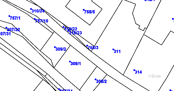 Parcela st. 758/3 v KÚ Kačice, Katastrální mapa