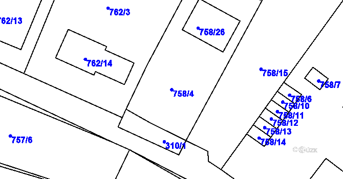 Parcela st. 758/4 v KÚ Kačice, Katastrální mapa