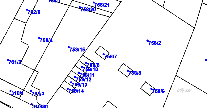 Parcela st. 758/7 v KÚ Kačice, Katastrální mapa