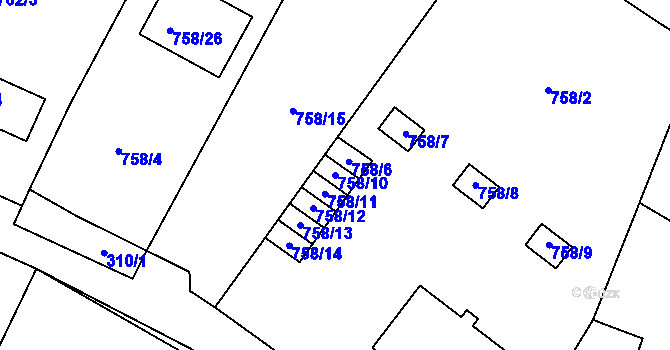 Parcela st. 758/10 v KÚ Kačice, Katastrální mapa
