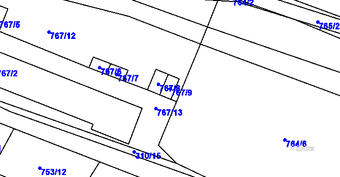 Parcela st. 767/9 v KÚ Kačice, Katastrální mapa