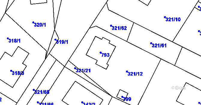 Parcela st. 793 v KÚ Kačice, Katastrální mapa