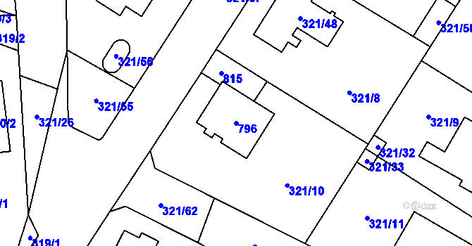 Parcela st. 796 v KÚ Kačice, Katastrální mapa