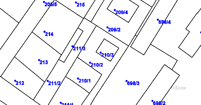 Parcela st. 210/3 v KÚ Kačice, Katastrální mapa