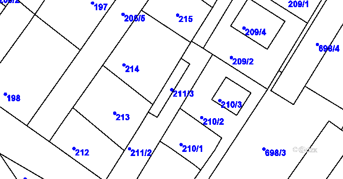Parcela st. 211/3 v KÚ Kačice, Katastrální mapa