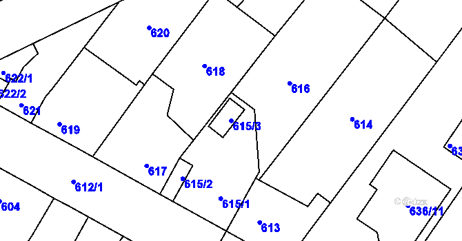 Parcela st. 615/3 v KÚ Kačice, Katastrální mapa