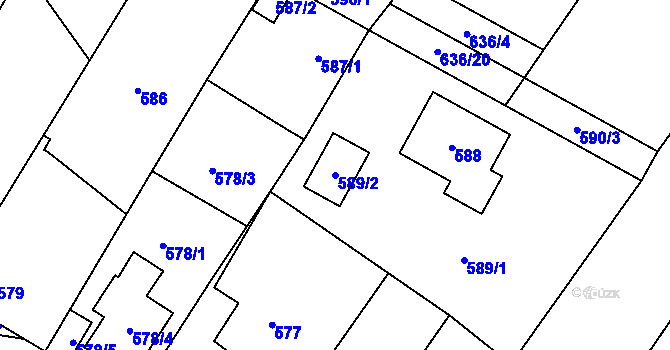 Parcela st. 589/2 v KÚ Kačice, Katastrální mapa