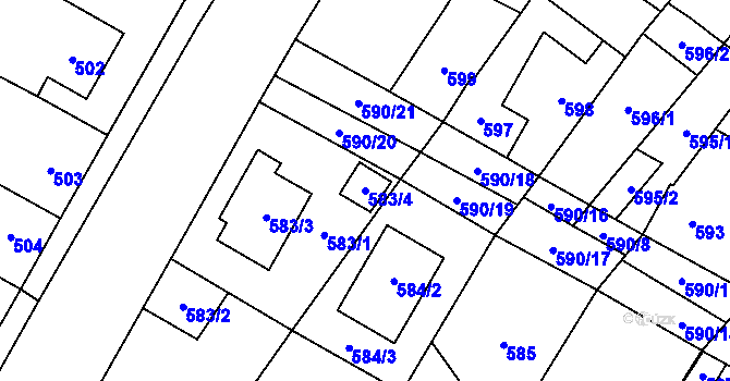 Parcela st. 583/4 v KÚ Kačice, Katastrální mapa