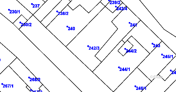 Parcela st. 242/3 v KÚ Kačice, Katastrální mapa