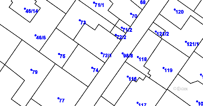 Parcela st. 72/1 v KÚ Kačice, Katastrální mapa