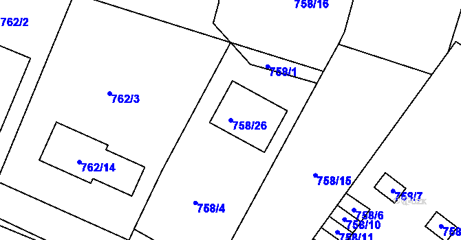 Parcela st. 758/26 v KÚ Kačice, Katastrální mapa
