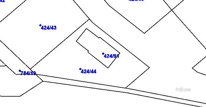 Parcela st. 424/91 v KÚ Kačice, Katastrální mapa