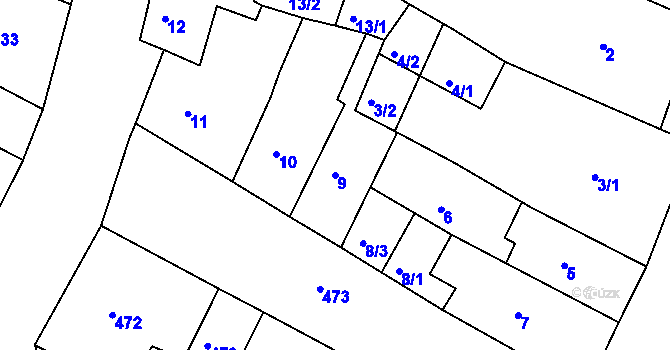 Parcela st. 9 v KÚ Kadaň, Katastrální mapa