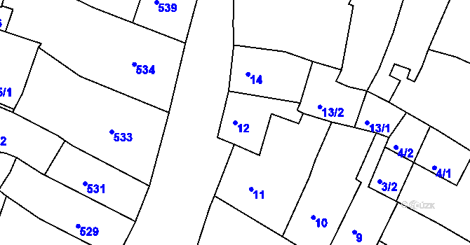 Parcela st. 12 v KÚ Kadaň, Katastrální mapa