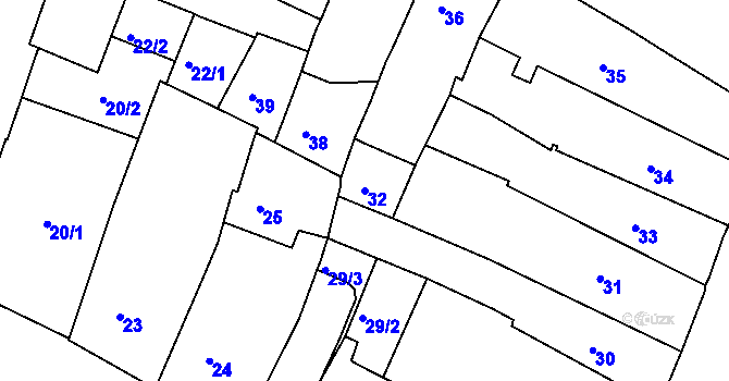 Parcela st. 32 v KÚ Kadaň, Katastrální mapa