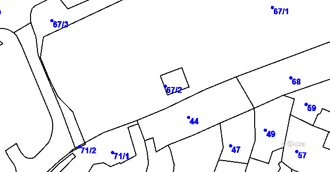 Parcela st. 67/2 v KÚ Kadaň, Katastrální mapa