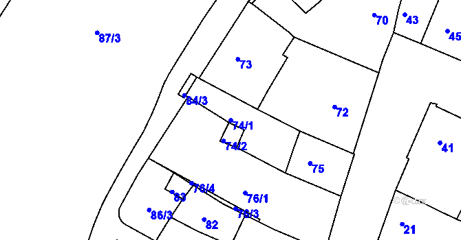Parcela st. 74/1 v KÚ Kadaň, Katastrální mapa