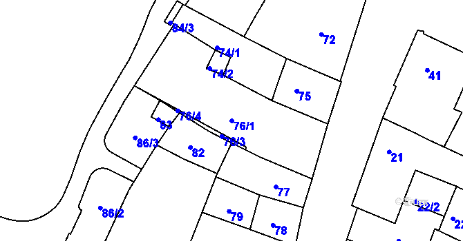Parcela st. 76/1 v KÚ Kadaň, Katastrální mapa