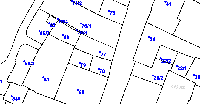 Parcela st. 77 v KÚ Kadaň, Katastrální mapa