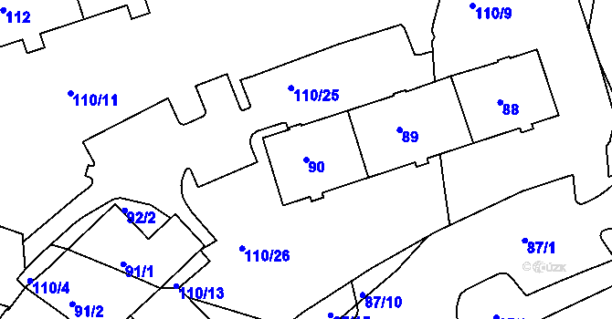 Parcela st. 90 v KÚ Kadaň, Katastrální mapa