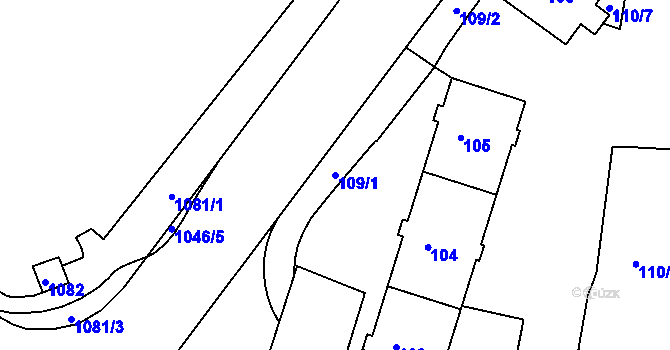 Parcela st. 109/1 v KÚ Kadaň, Katastrální mapa