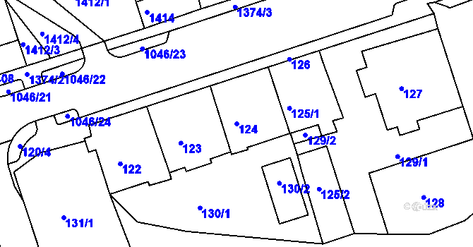 Parcela st. 124 v KÚ Kadaň, Katastrální mapa