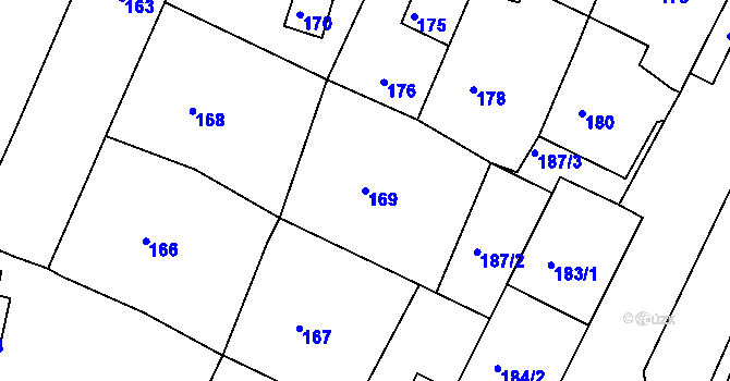 Parcela st. 169 v KÚ Kadaň, Katastrální mapa