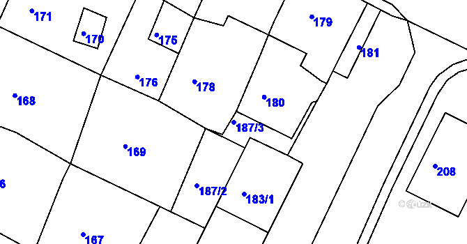 Parcela st. 187/3 v KÚ Kadaň, Katastrální mapa