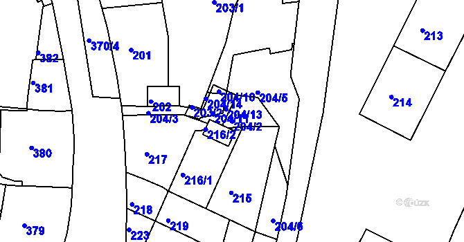 Parcela st. 204/2 v KÚ Kadaň, Katastrální mapa