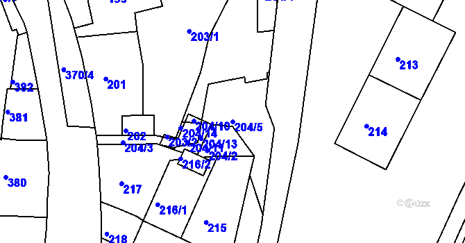 Parcela st. 204/5 v KÚ Kadaň, Katastrální mapa