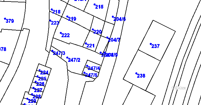 Parcela st. 204/8 v KÚ Kadaň, Katastrální mapa