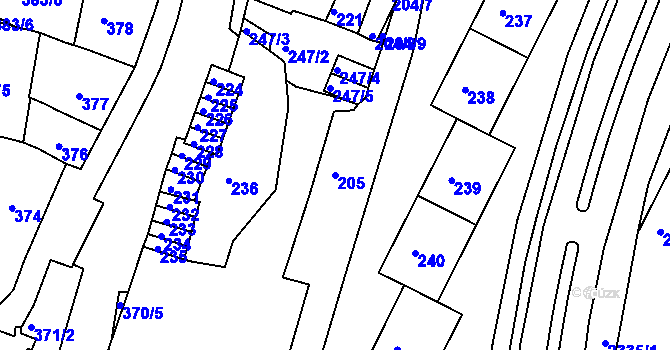 Parcela st. 205 v KÚ Kadaň, Katastrální mapa