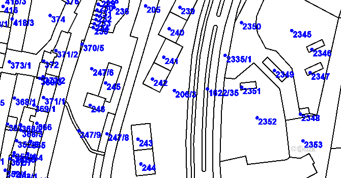Parcela st. 206 v KÚ Kadaň, Katastrální mapa