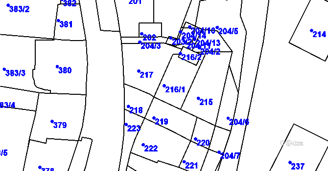 Parcela st. 216/1 v KÚ Kadaň, Katastrální mapa