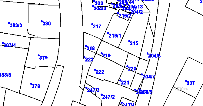 Parcela st. 219 v KÚ Kadaň, Katastrální mapa