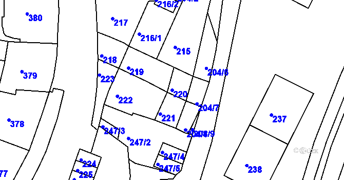 Parcela st. 220 v KÚ Kadaň, Katastrální mapa