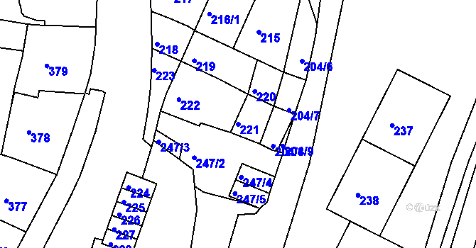 Parcela st. 221 v KÚ Kadaň, Katastrální mapa