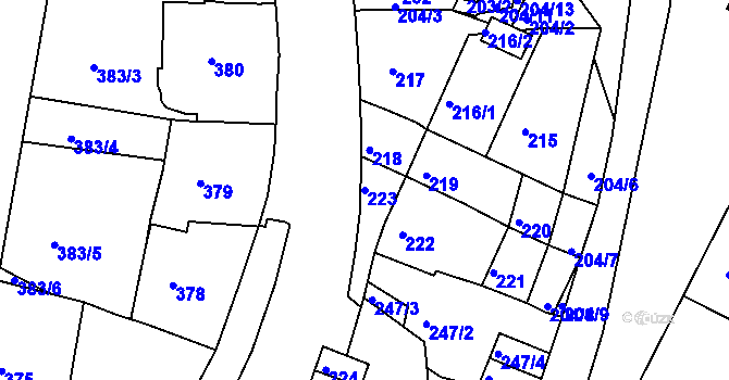Parcela st. 223 v KÚ Kadaň, Katastrální mapa