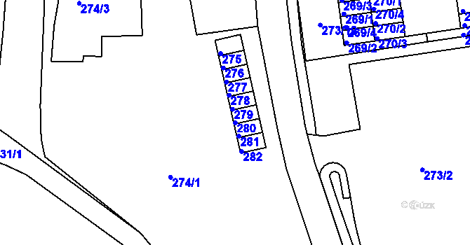Parcela st. 280 v KÚ Kadaň, Katastrální mapa