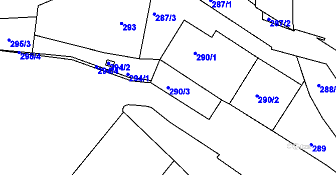 Parcela st. 290/3 v KÚ Kadaň, Katastrální mapa