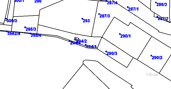 Parcela st. 294/1 v KÚ Kadaň, Katastrální mapa