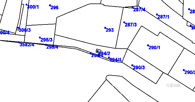 Parcela st. 294/2 v KÚ Kadaň, Katastrální mapa