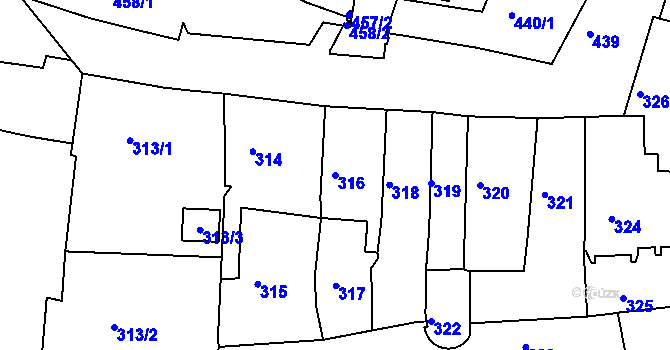 Parcela st. 316 v KÚ Kadaň, Katastrální mapa