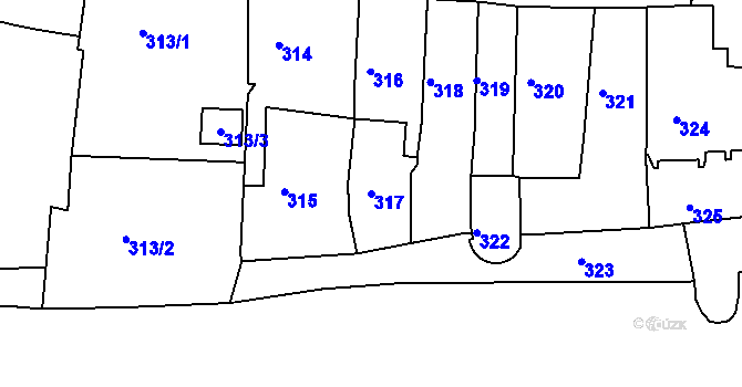 Parcela st. 317 v KÚ Kadaň, Katastrální mapa