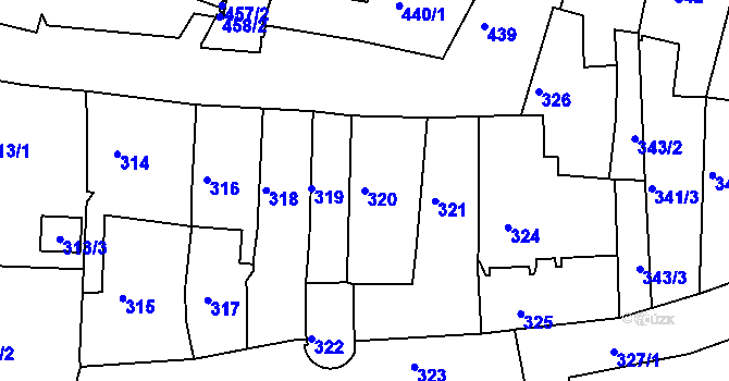 Parcela st. 320 v KÚ Kadaň, Katastrální mapa