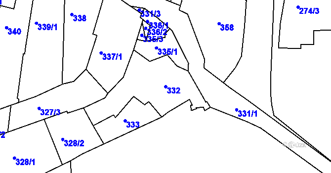 Parcela st. 332 v KÚ Kadaň, Katastrální mapa