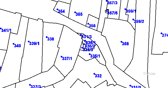 Parcela st. 336/2 v KÚ Kadaň, Katastrální mapa